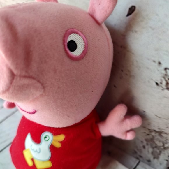 8" pink pig plush character red shirt with white duck - Picture 4 of 8